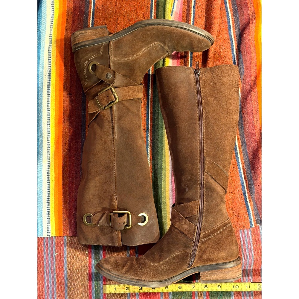 Cordani Tall Knee High Boots Brown Suede Buckle Italian Leather Womens 9 1/0-10N